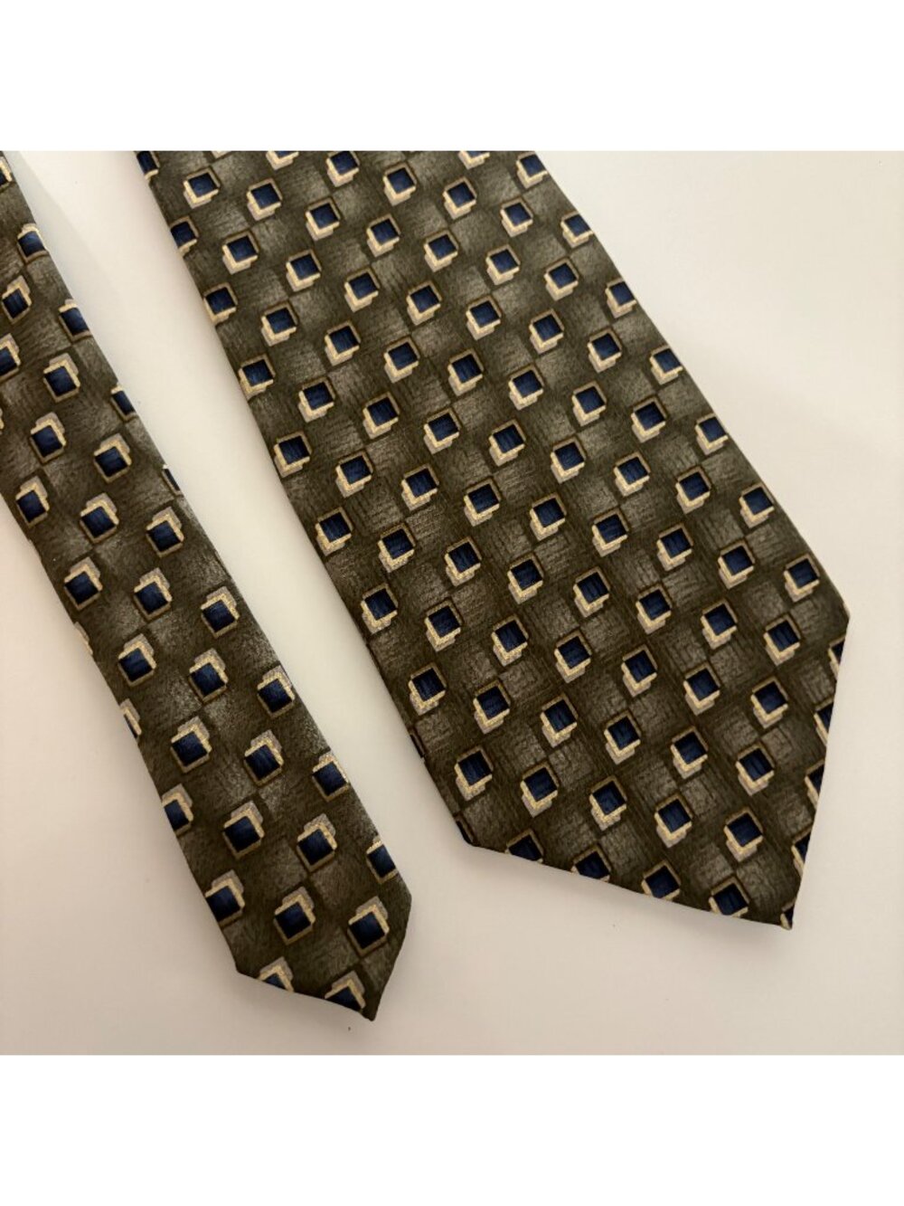 Pierre Cardin Silk Tie Green Blue Squares Mens Necktie USA Office Classic Gift